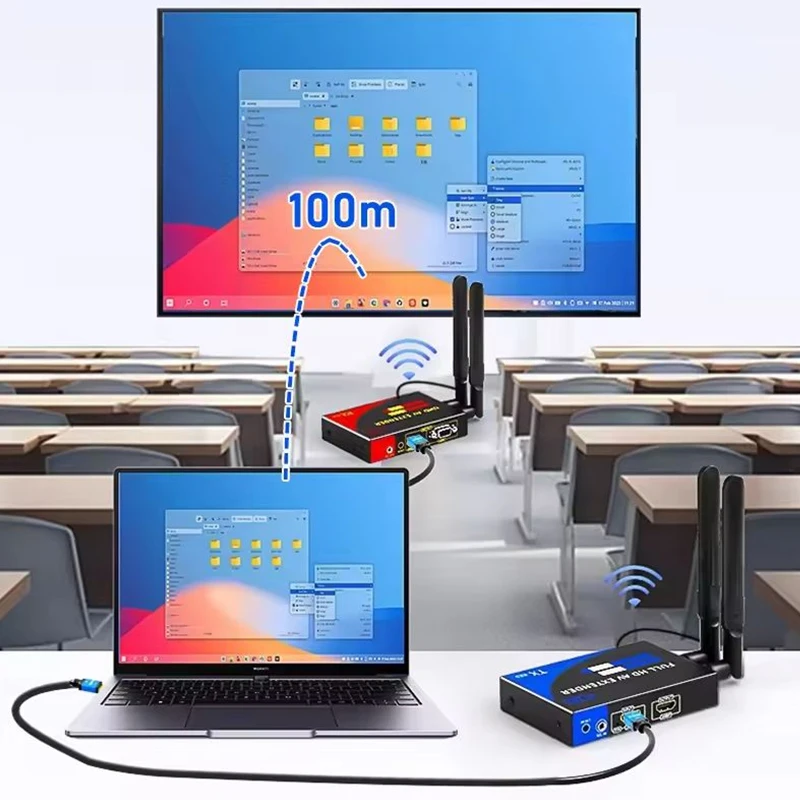 Obrázek 3: 1080p bezdrátový 4K HDMI video rádiový vysílač a přijímač sit' kabel extender 100m s IR vga pro kamera notebook PC na TV monitor