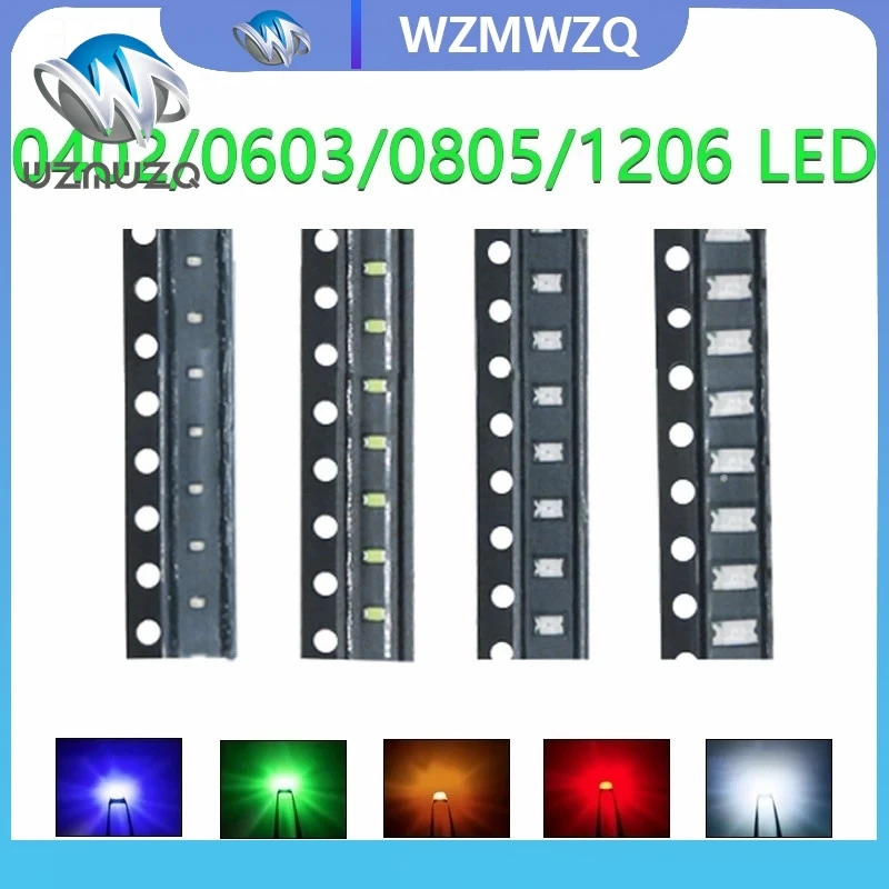 

100pcs 0402 0603 0805 1206 smd led Red Yellow Green White Blue Orange light emitting diode Water Clear LED Light Diode Set