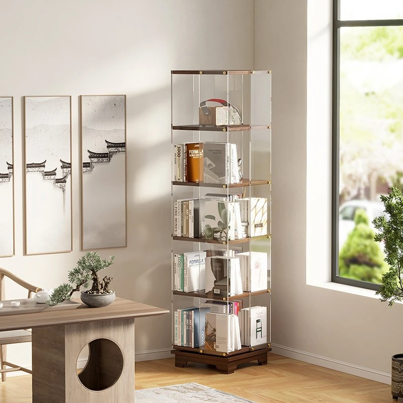 

Акриловая вращающаяся книжная полка на 360 градусов для гостиной, рядом с телевизором, с местом для хранения, передвижная, многоярусная