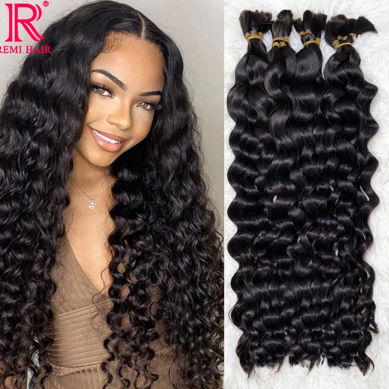 Loose Deep Indian Remy Hair Extensions for Women, 100% cabelo humano real, não processado, sem trama, encaracolado, tecelagem, trançando os bulks