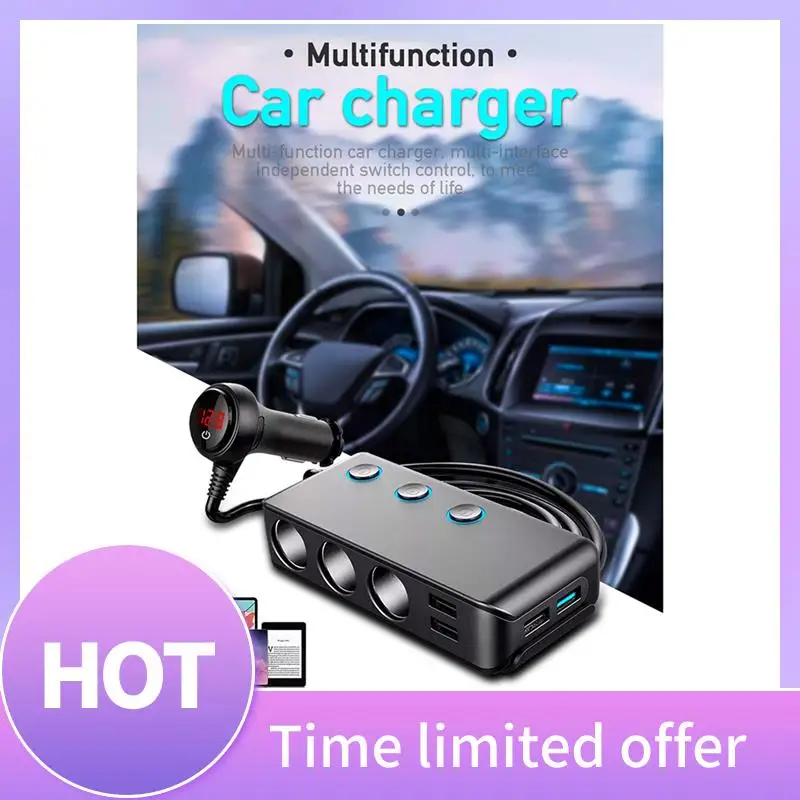 ABFN-Car Charger QC3.0 Fast Charging Cigarette Lighter Adapter Phone Charger With Switch Voltage Display