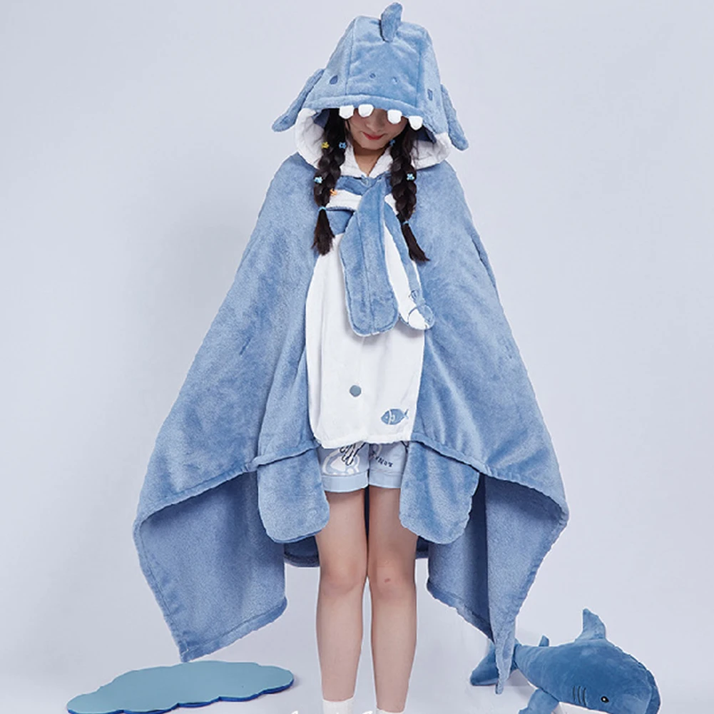 

Hooded Robe Multifunctional Air Conditioning Blanket Soft Cape Type Animal Coral Fleece for Adults Winter Wear