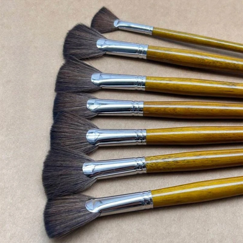 10Pcs Pottery Glaze Brushes Set Soft Fan-shaped Brushes with Long Wooden Handle for Ceramic Painting Coloring & Hydration - view 5