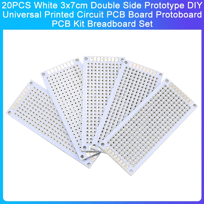 20PCS White 3x7cm Double Side Prototype DIY Universal Printed Circuit PCB Board Protoboard PCB Kit Breadboard Set