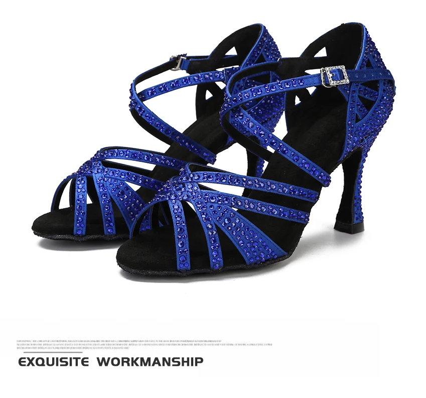 CINMIDY Blaue Latein-Tanzschuhe für Damen Tango Rumba Ballsaal Tanzschuhe mit Strass für Damen Rote Hochzeitsschuhe Walzer Tanzschuhe mit Absatz – Detail 13