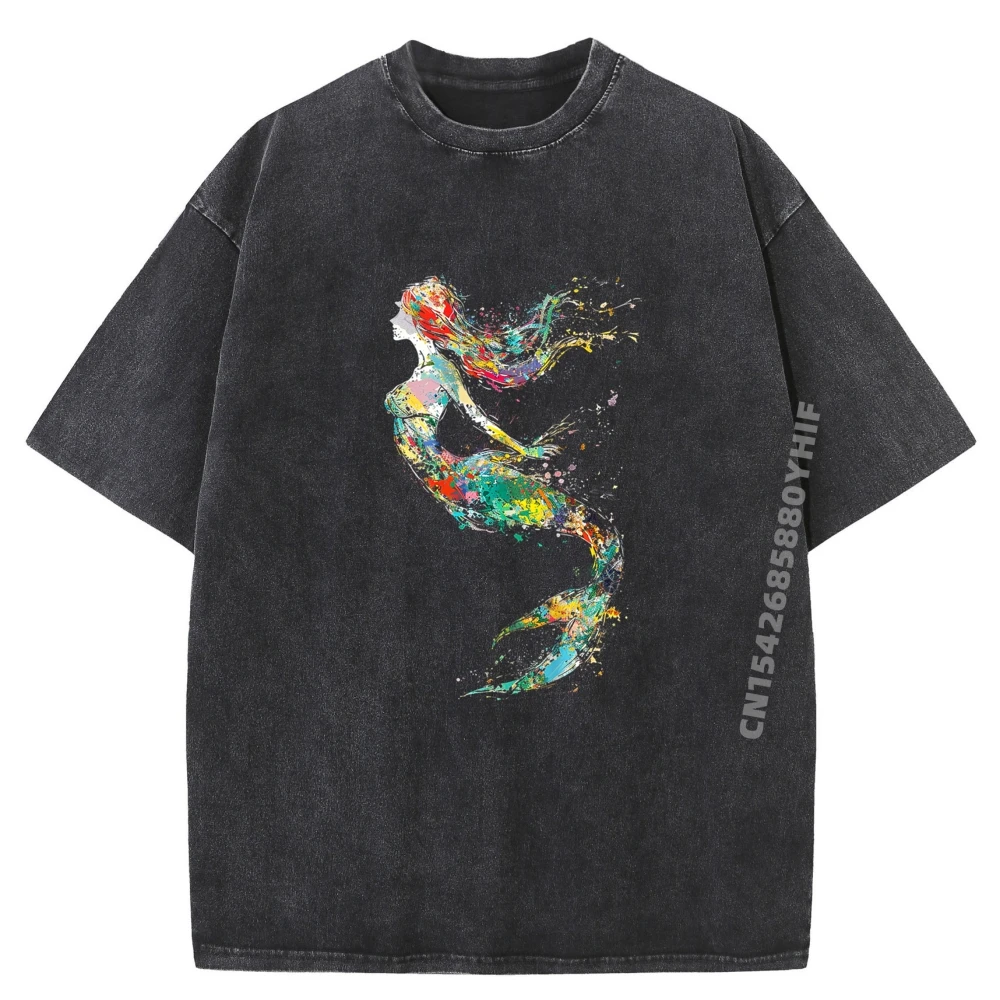 

Mermaid Colorful Painting Art Abstract Motif Mermaid Graphic Shirts Custom Washed Shirt Printed Clothes