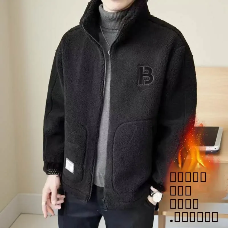 معطف سترة صوفية مفتوحة من Lamb Velvet Thiened للرجال من القطن Jaet شتاء دافئ كاجوال Sle Fce مبطن بأزرار مزدوجة الصدر
