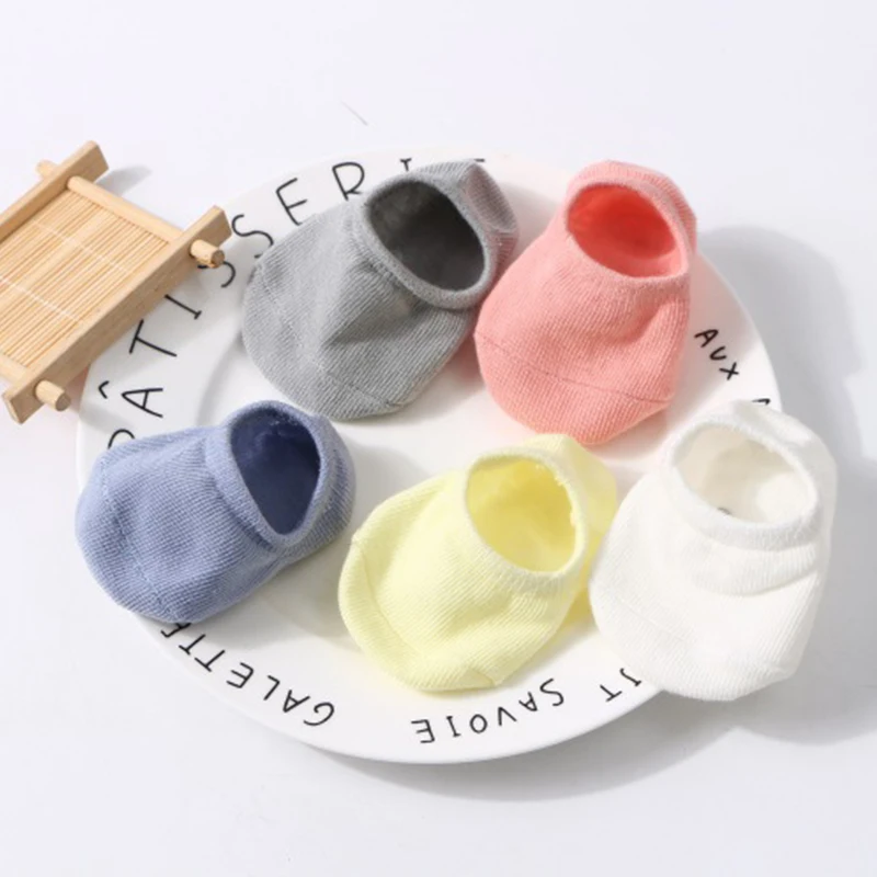 

4Pairs/Lot Sweet Baby Girls Boys Anti-slip Socks Solid Summer Unisex Cotton Ankle Socks