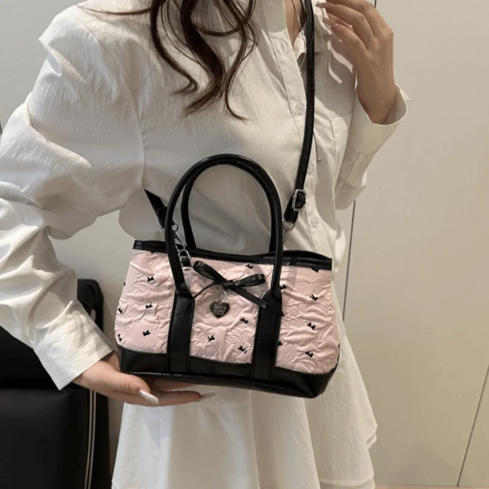 

Ins Style Stylish Bow Shoulder Bag Leisure Casual Bowknot Bucket Bag Adjustable Strap Sweet Women's Handbags Purse