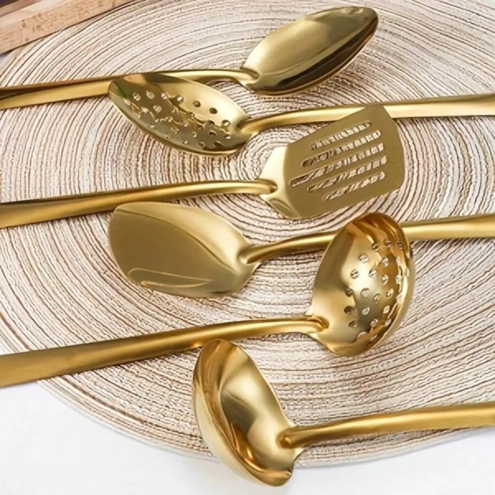 6-Piece Gold-Plated Kitchen Utensil Set, Korean-Style Design, Multi-Functional Cooking, Serving Draining, Perfect Gift For