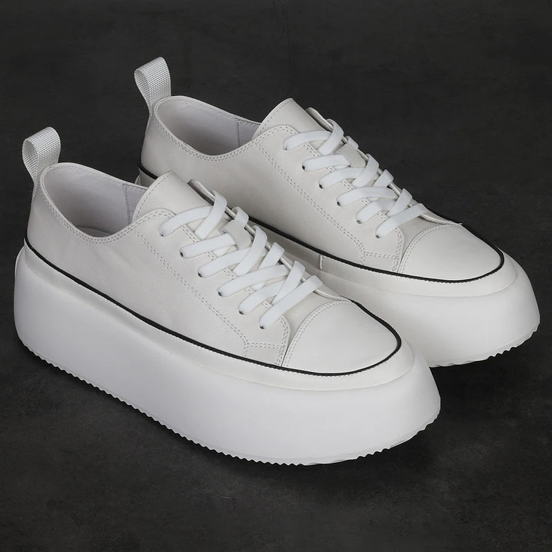 

Men's shoes spring new leather lace-up everything casual small white shoes thick soled elevating platform shoes