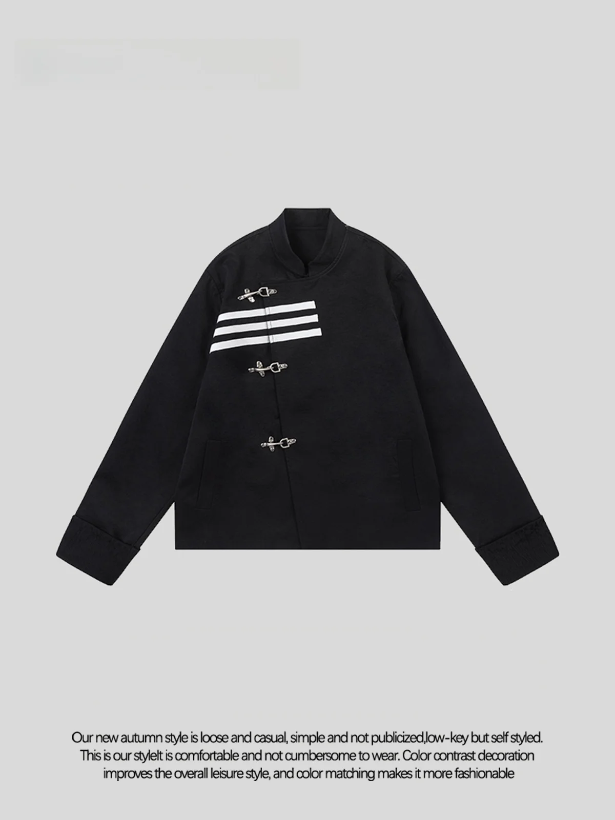 

New Chinese Sle Tee Bars Double Layer Jaet Coat for Men And Women Couples Spring Autumn Faionable Versatile Metal Button