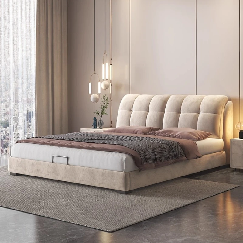 

Cream wind cat scratch frosted fleece fabric bed new simple Internet celebrity master bedroom 1.8 meters double soft bag bed