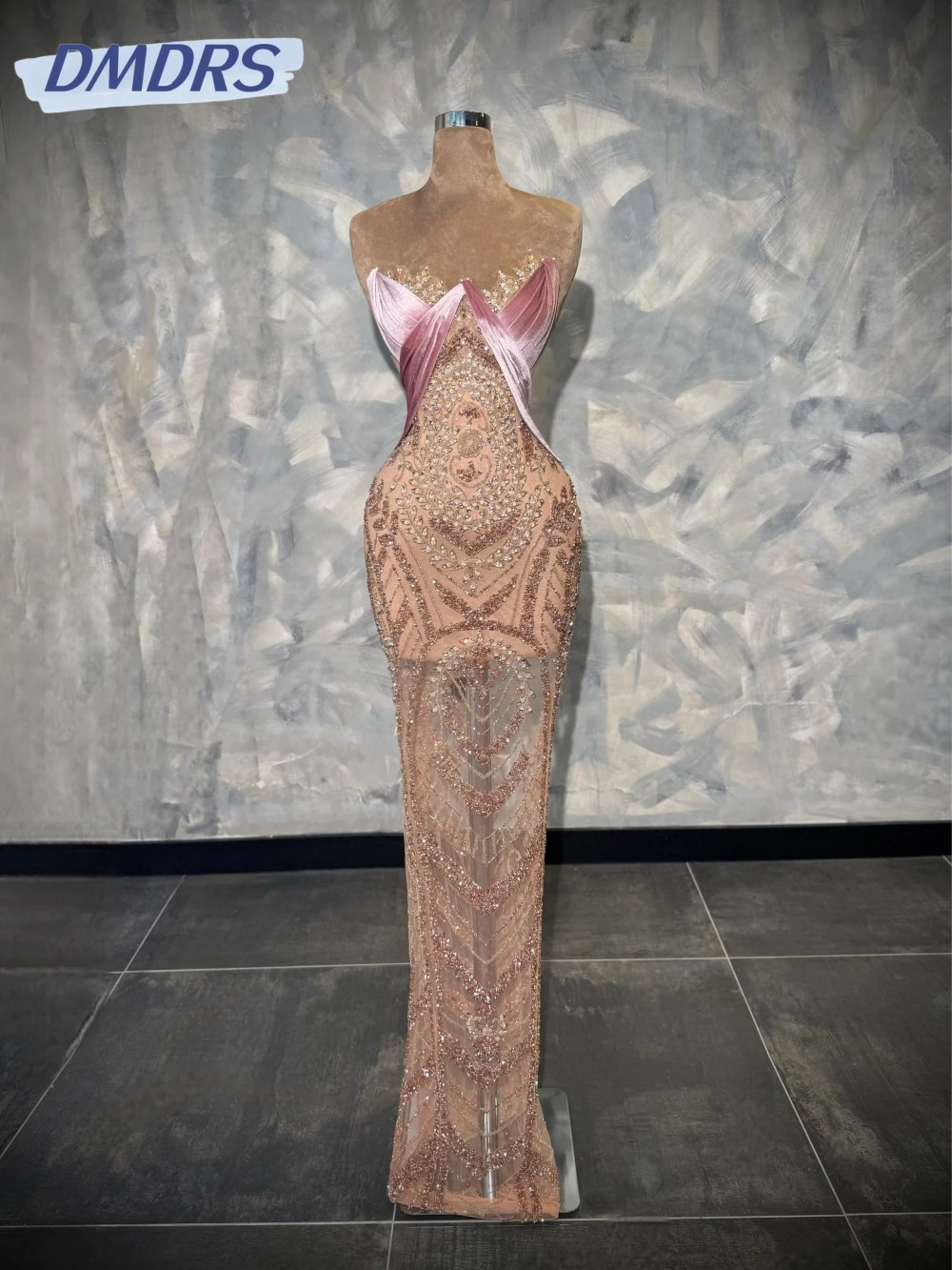 

New Arrival Beaded Strapless Long Evening Dress Luxurious Illusion Straight Wedding Party Gown Customized Graceful Prom Dresses