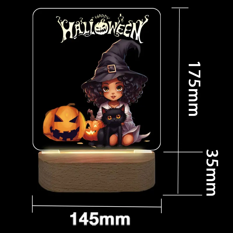 Personalized Night Lamp Color Printing Halloween Decoration USB LED Night Light for Home Baby Mother Room Wooden Base NightLight