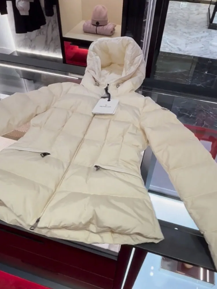 Cappotto invernale da donna Ele White Puffer Jaet con dettaglio ingombrante in vita Capispalla coreano con cappuccio