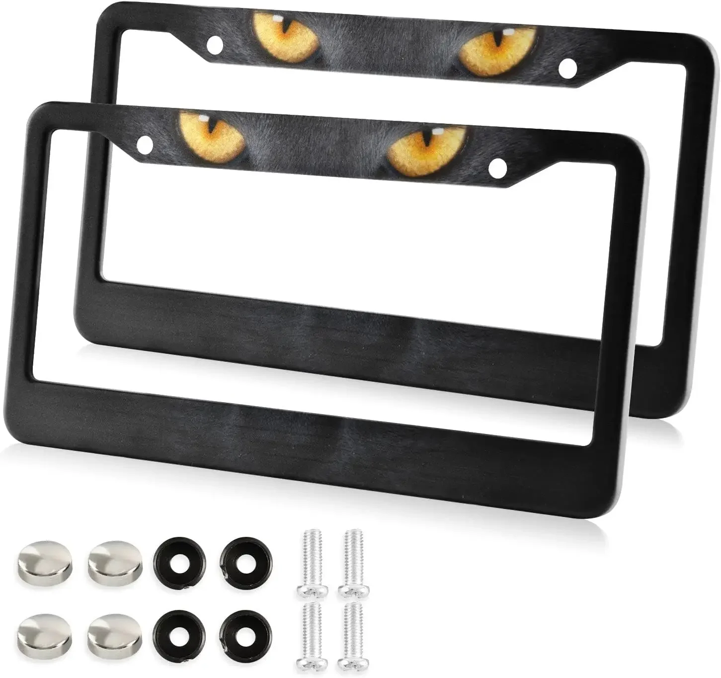 

Black Cat Eyes Pattern License Plate Frame 2 Pack License Plate Holder with 2 Holes Car Tag Frame for Women Men US Vehicles
