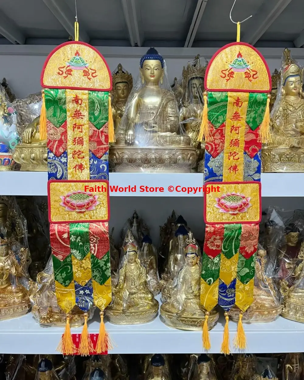 Wholesale Buddhist supplies Amitabha Streamer the Buddha flag banner Hanging decoration HOME Temple altar Wall decor a pair