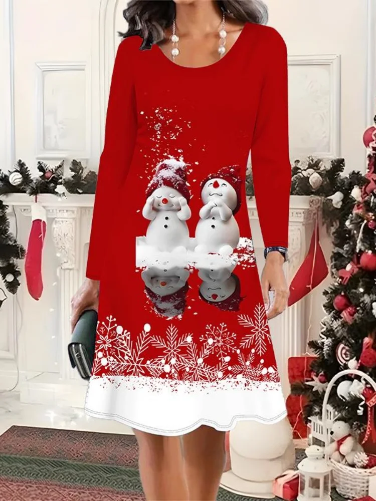 

Милое рождественское женское платье с принтом снеговика Санта-Клауса, осень-зима, милое свободное повседневное рождественское праздничное платье с длинными рукавами, халат