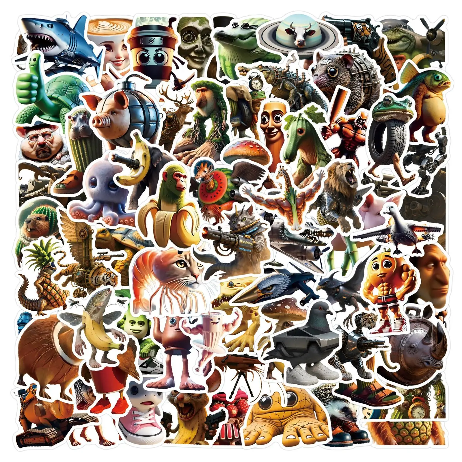 50Pcs Mixed Weird Anthropomorphic Animal Cartoon Decorative Stationery Cups Computer Waterproof Stickers