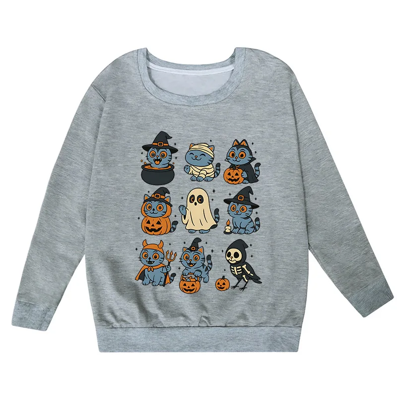 Loween mignon imprimé rond Ne Sweat décontracté ample haut pour enfants doux Sle Long Sve sweat à capuche motif doux