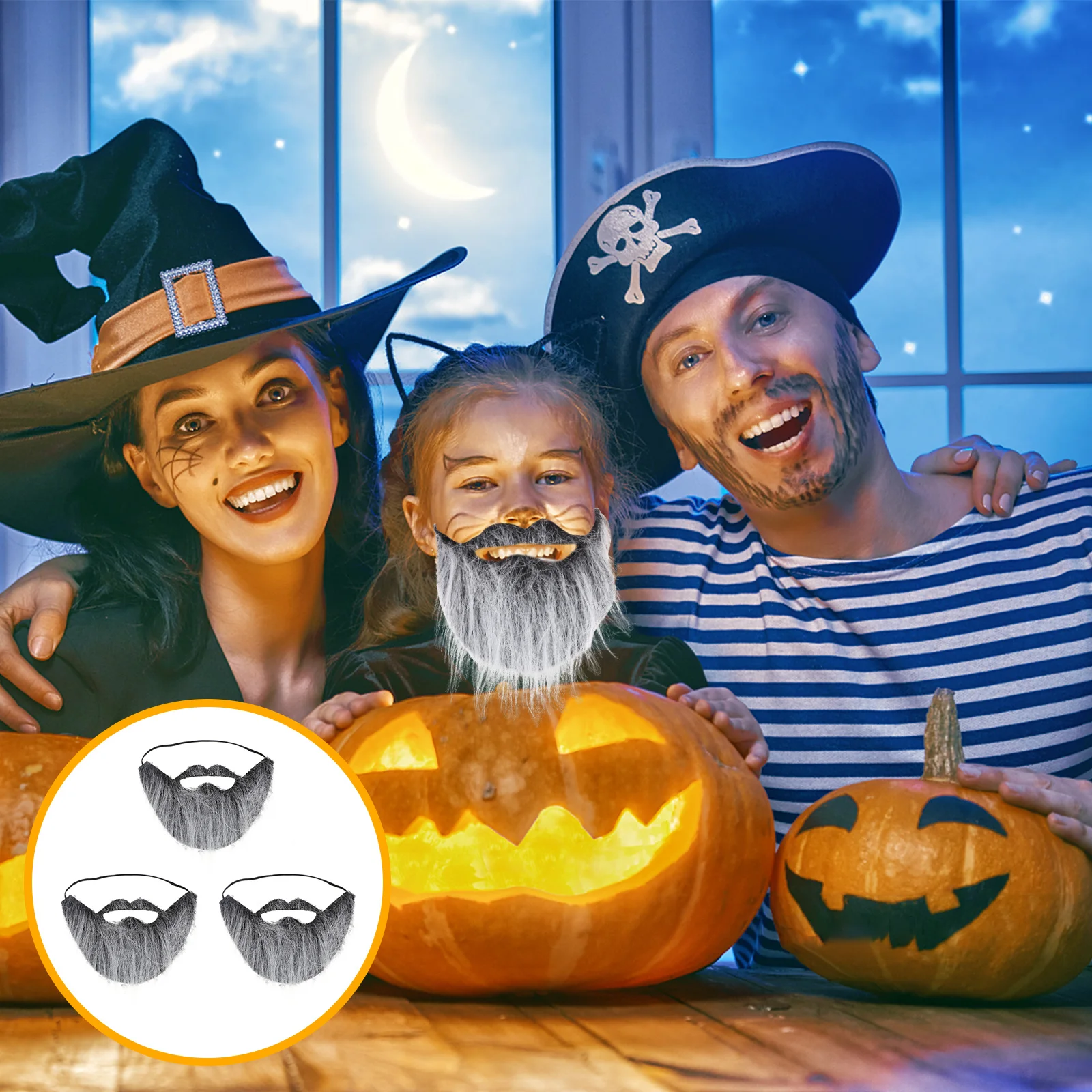3 szt. Trwałe, flanelowe sztuczne wąsy i brody na Halloween, cosplay, śmieszne, realistyczne akcesoria imprezowe, artykuły plastyczne dla dzieci.