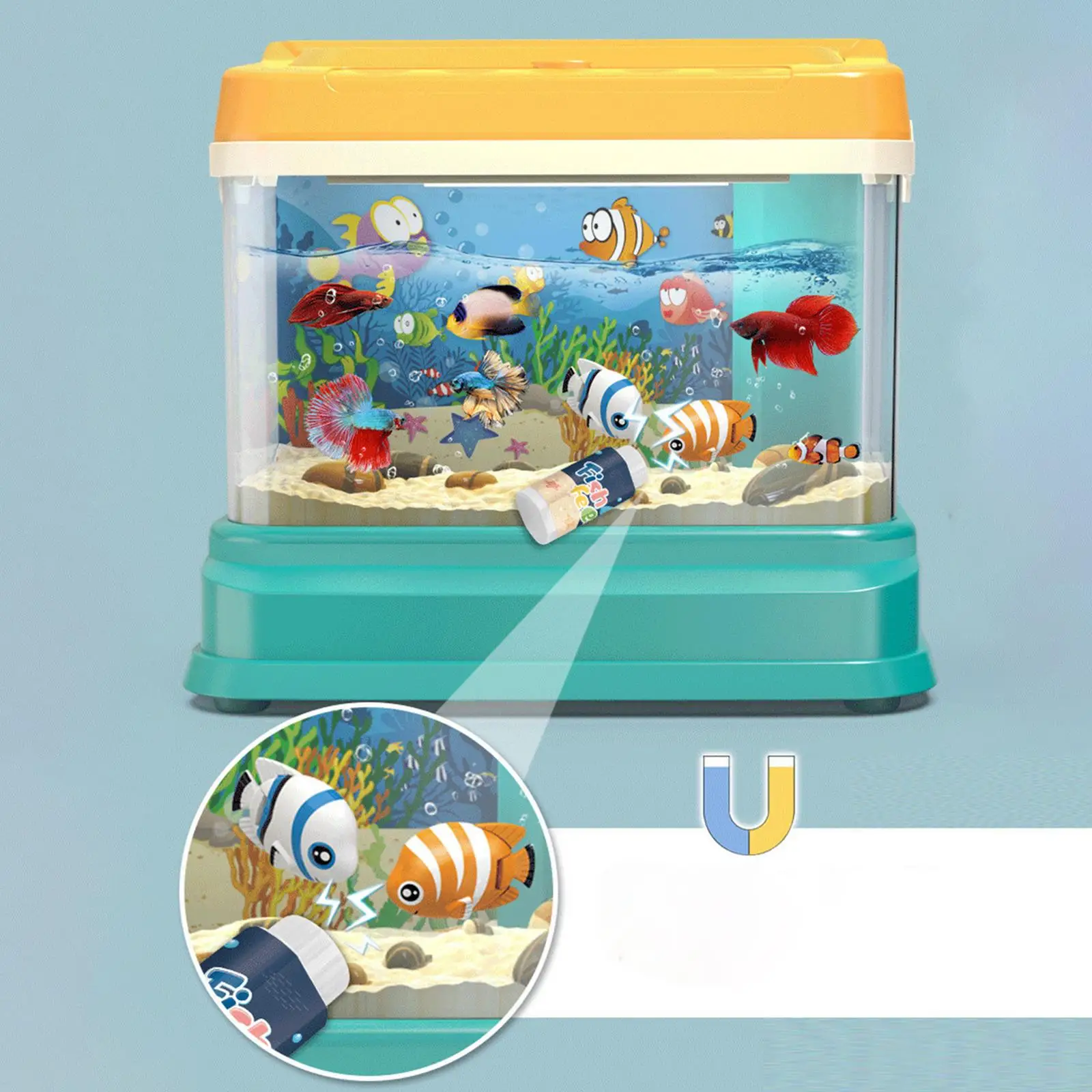 Artificial Fish Tank with Moving Fish with USB light Motor Skill Training Small Aquarium for Toddlers Kids Children