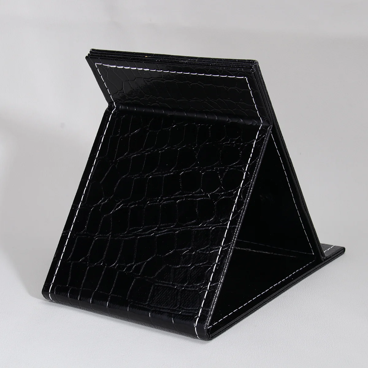 デスクトップ化粧鏡 折りたたみ式 PU ブラック ポータブル フィルライト ガラス トラベルアクセサリー 傷つきにくい