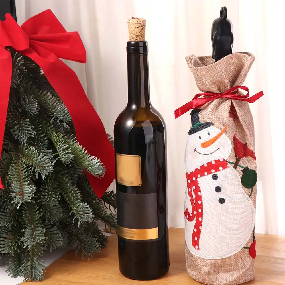 

Snowman Christmas Wine Bottle Cover Christmas Tree Cartoon Champagne Wine Bag Portable Reusable Wine Pouch Gift New Year Decor
