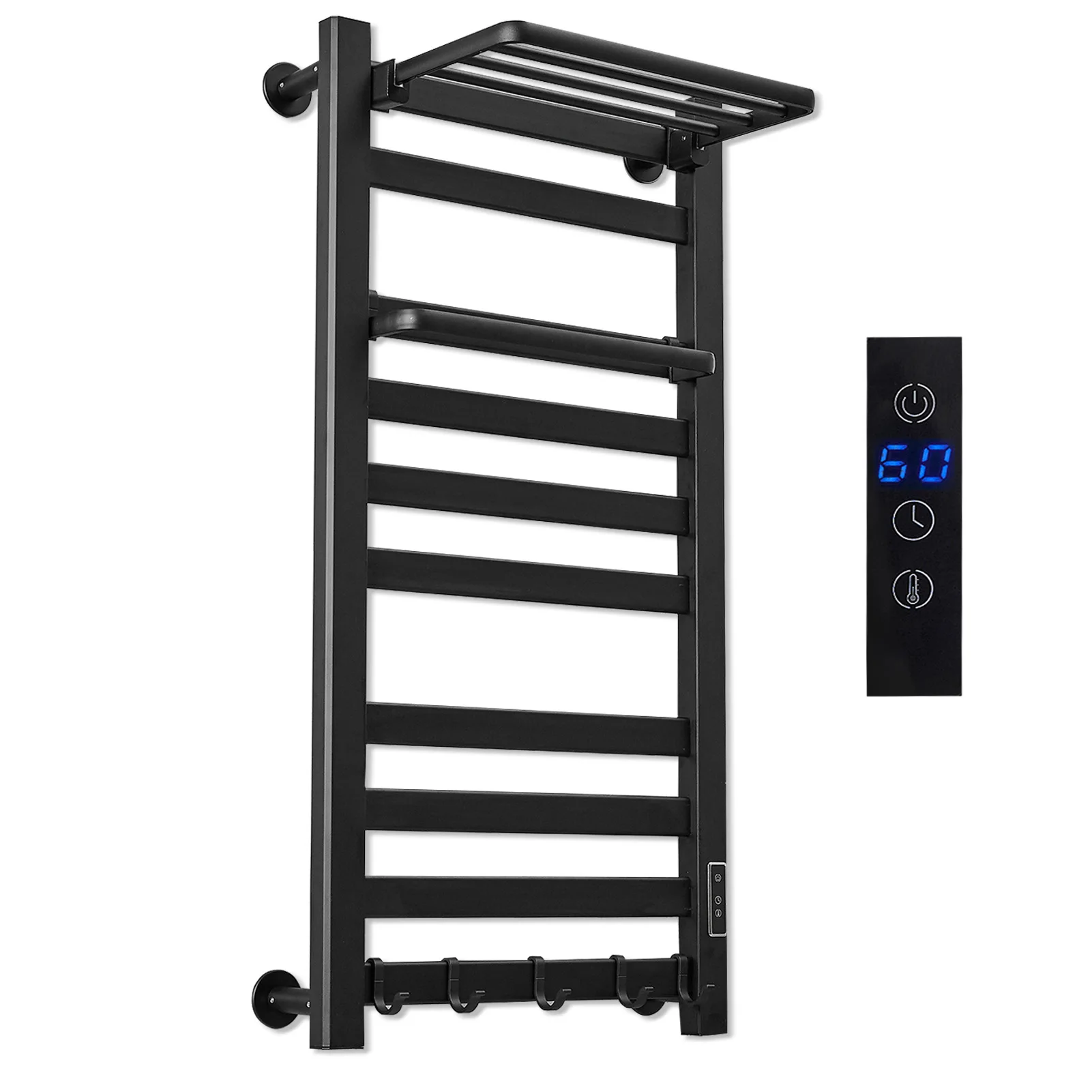 Black Electric Heating Towel Rack Thermostatic Dry Bathroom Touch Digital Display Towel Wall Mounted Saving Electric