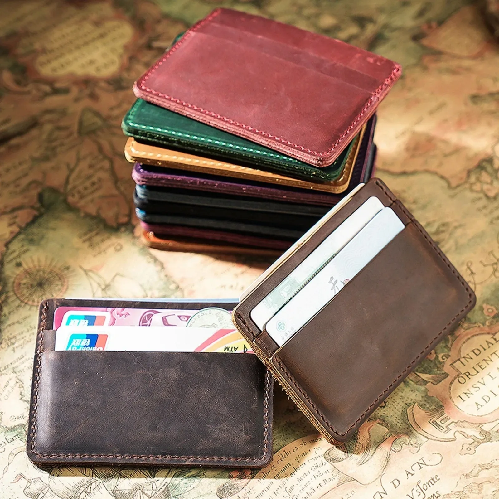 Genuine Leather Credit Card Holder for Male Simple Slim Business Card Case Portable Pocket Wallet for Women
