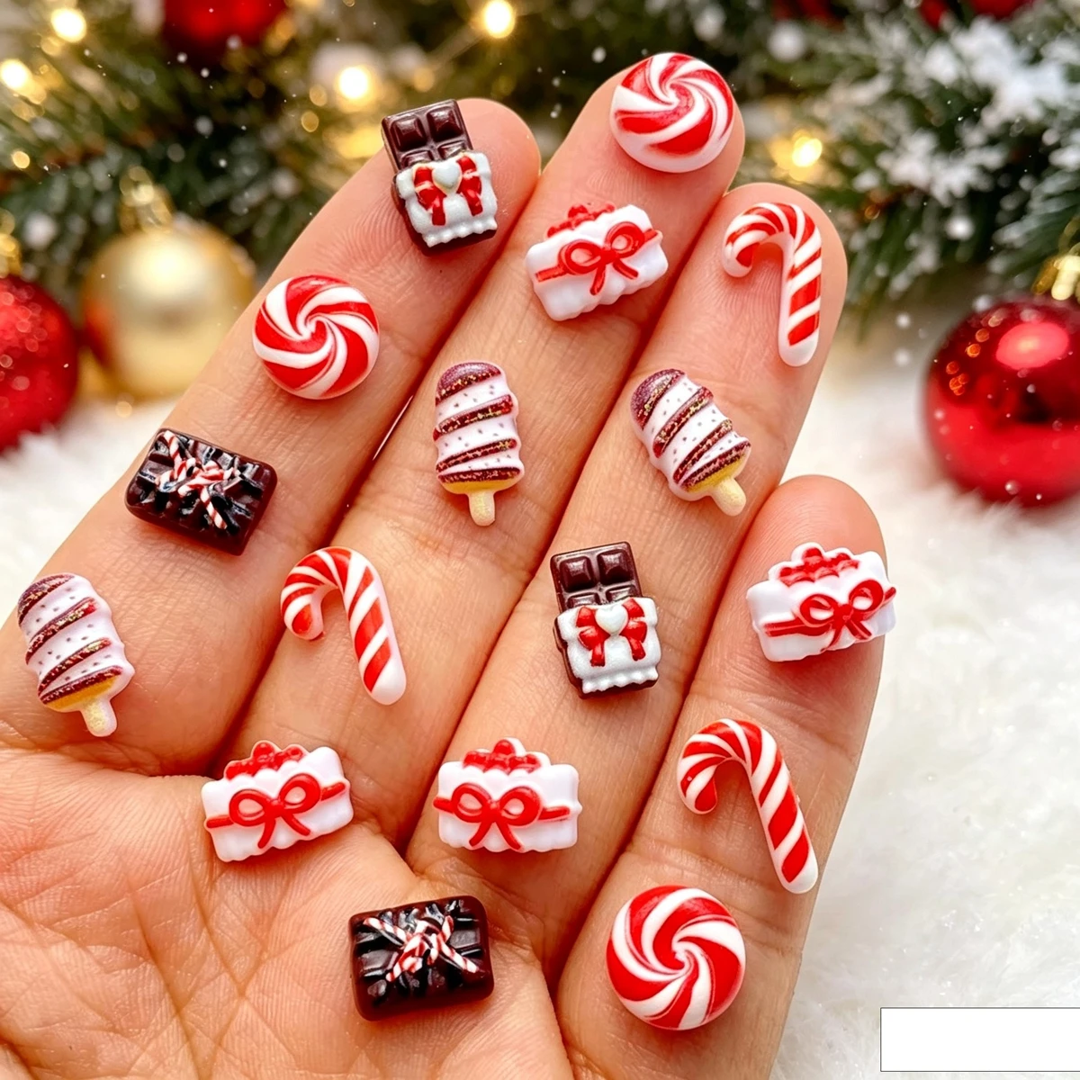 58Pcs Mini Christmas chocolate cookies, crutches Nail Art Flat back Rhinestone DIY Manicures Appliques Accessories Crafts