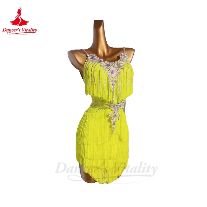 

Latin Dance Fringe Dress for Women Rumba Chacha Tango Performance Tassel Skirt Costume Custom Adult Child Latin Dancing Dresses