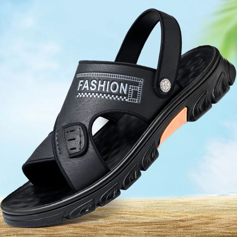 Summer Men Sandals Double Use Leather Mens Casual Shoes Outdoor Men Leather Sandals for Men Beach Shoes Roman Shoes Retro Sports