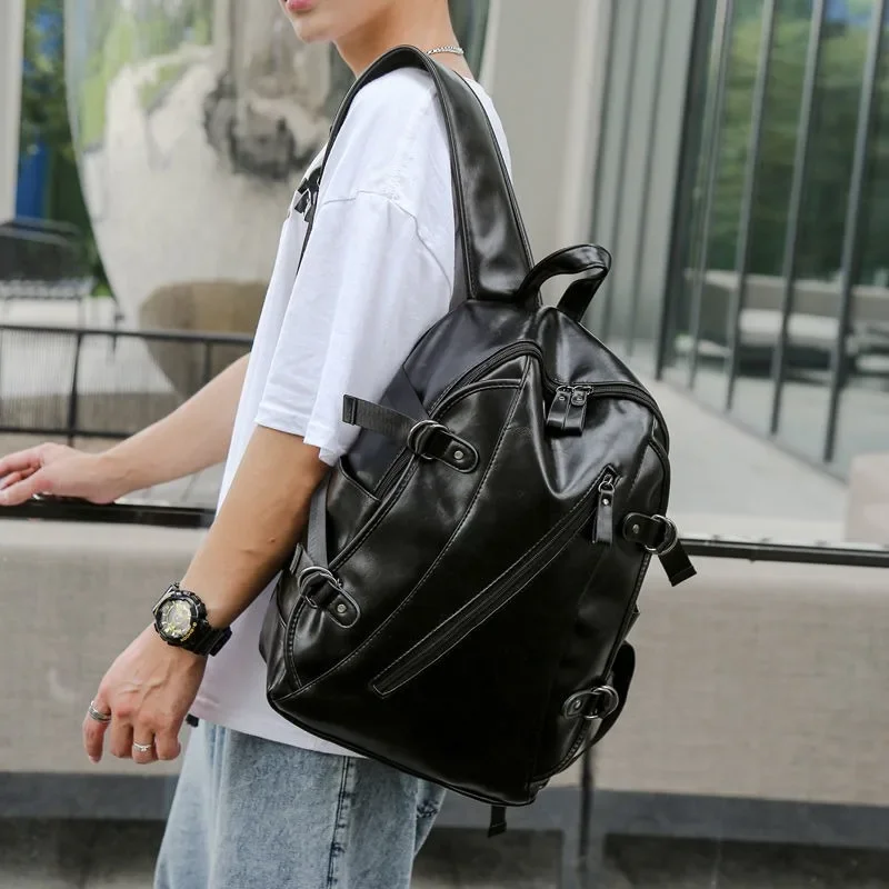 

backpack Men's bag Leather texture gentleman fashion fallow waterproof female College student campus schoolbag