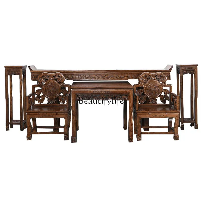 

pg46Zhongtang Six-Piece Set Elm Chinese Style Hall House Ming and Qing Dynasty Furniture a Long Narrow Table Antique Solid Wood