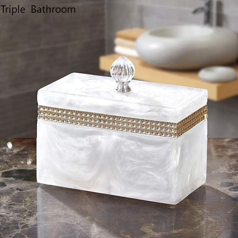 

Nordic Resin Cotton Swab Box Dust Proof Toothpick Holder Bathroom Organizer Tissue Boxs Home Living Room Desktop Storage