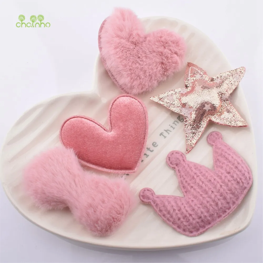 

Chainho,DIY Headwear Accessories Material,Gold Velvet Or Wool Or Fabric,Pink Decration Patch Series,Heart,Stars Series,HOA