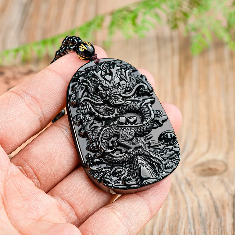 Pendentif en Jade naturel pour hommes et femmes, collier à encre verte du zodiaque, Dragon des quatre mers, livraison directe