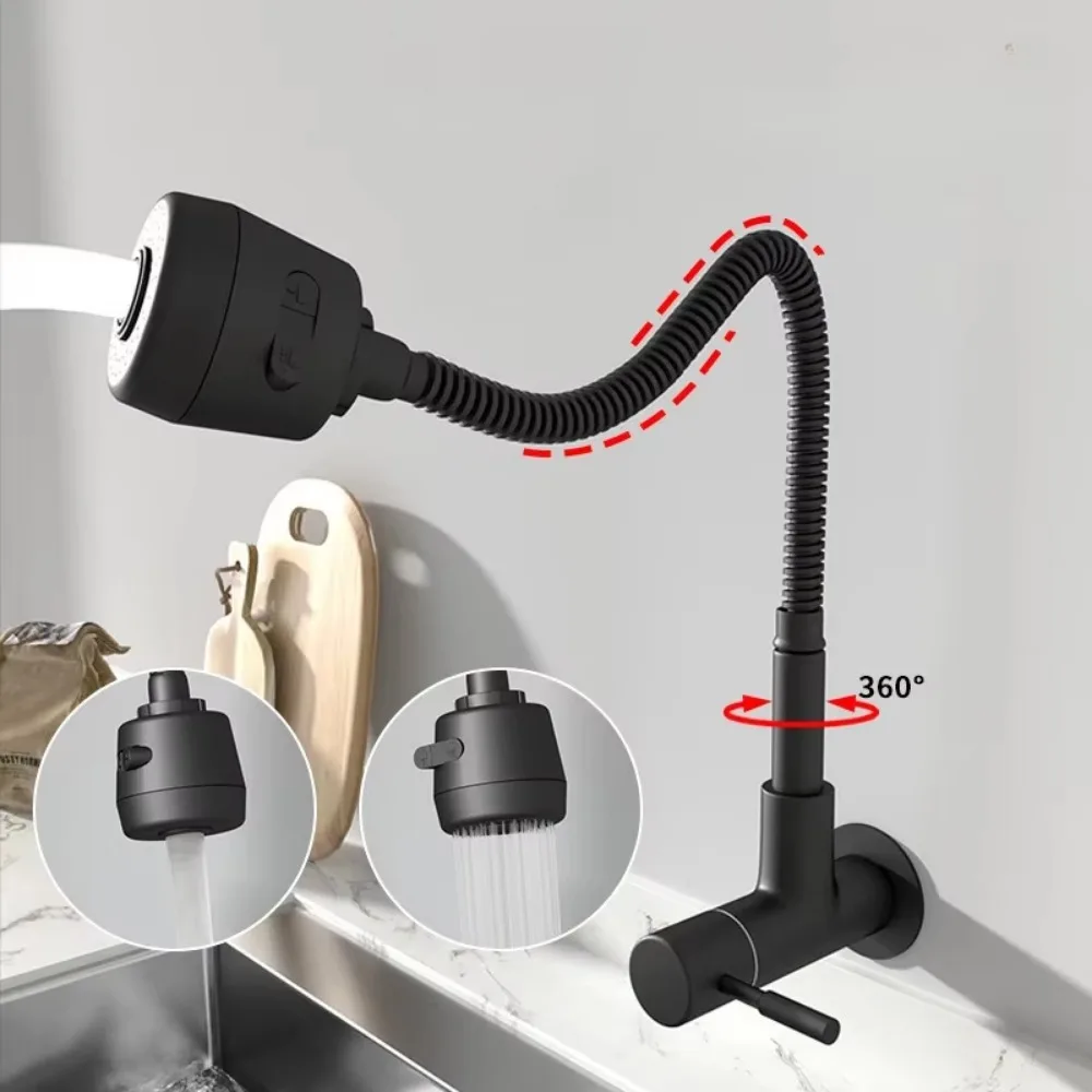

Универсальный пластиковый кухонный кран, черный, поворотный, для холодной воды, с одной ручкой, настенный, с насадкой для раковины