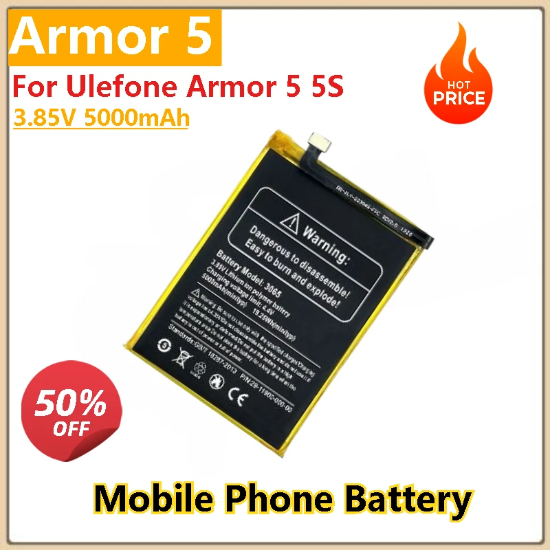 

100% New 3.85V 5000mAh Replacement Battery for Ulefone Armor 5 5S Mobile Phone High Quality