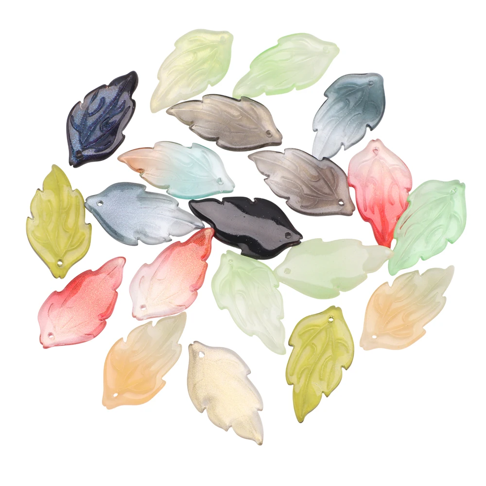 20Pcs 16x30mm Glazed Leaf Shape Petal Crystal Glass Loose Wing Pendants Beads for Jewelry Making Hairpin DIY Crafts Accessories
