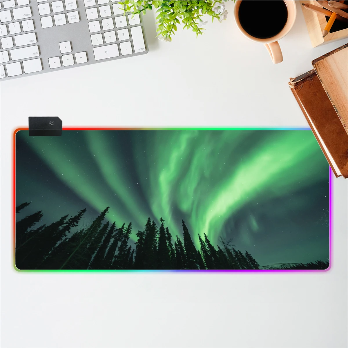 RGB Gamer Mouse Pad Green Aurora Borealis Large LED Light Gaming Mouse Mat Long Desk Mat Game Mousepad Big keyboard Pad