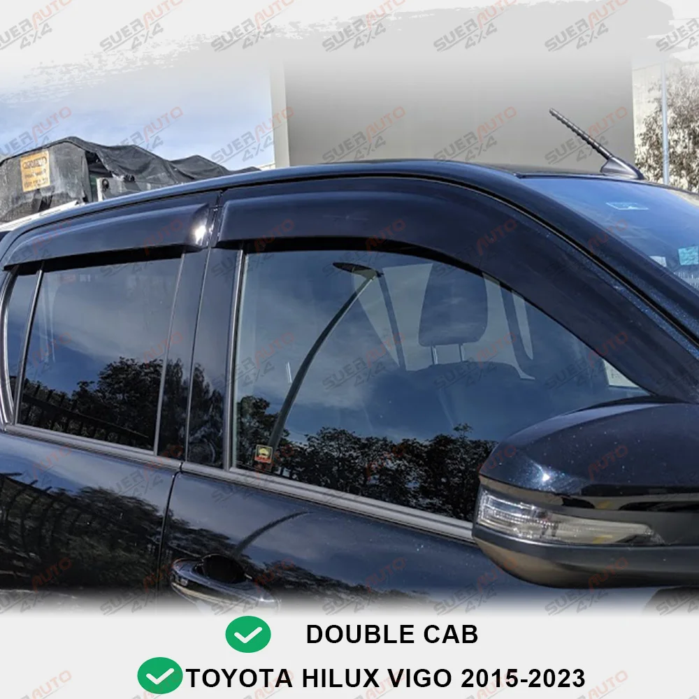 Deflector de ventana para Toyota Hilux Revo 2015-2023 invencible humo negro protector de lluvia y sol visera de ventana accorios exterior de coche - AliExprs 34