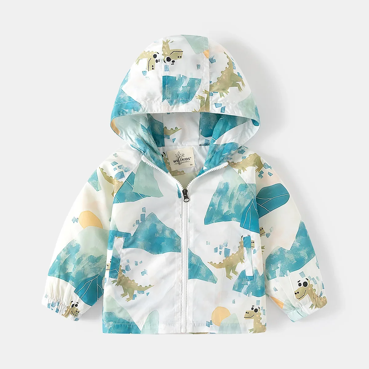 New 2024 Kids Fashion Cartoon Dinosaur Print Hooded Zipepr Coat Children Boys Casual Outdoor Jackets Clothing For 2-6 Years
