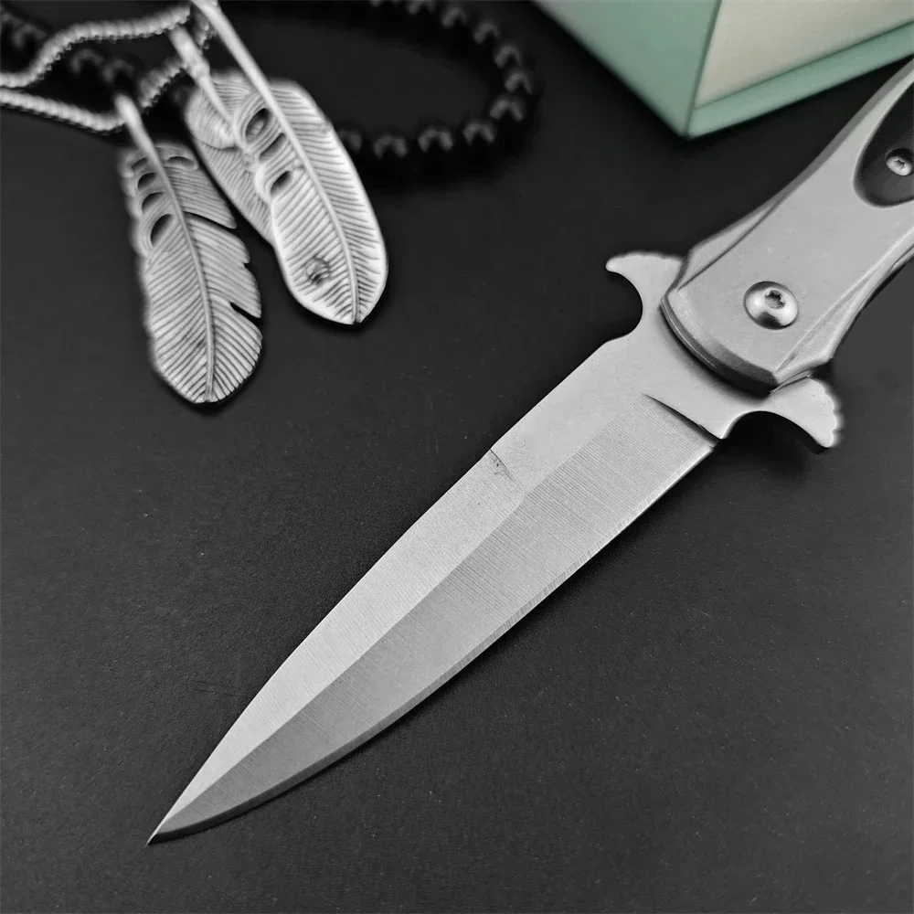 Pocket Folding Knife Quick Open 440C Blade 420 Stainless Steel Inlaid Ebony Handle Outdoor Hunting Knife Tactical Survival Tool