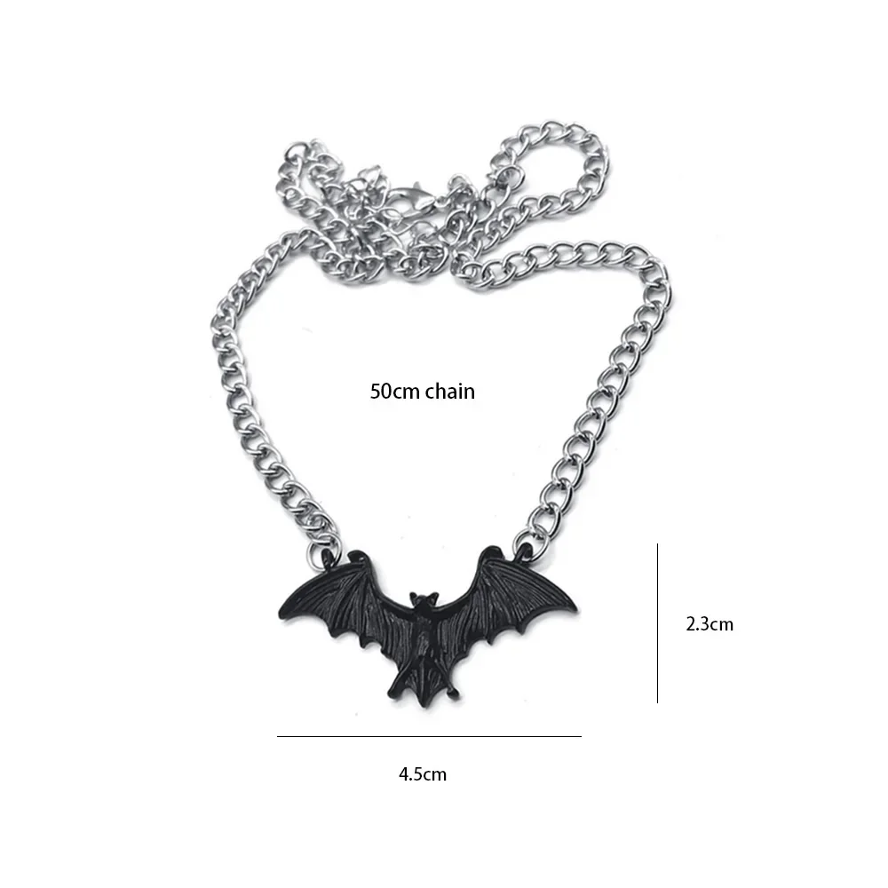 Rock Hip Hop Gothic Vintage Punk Animals Antique Silver Color Bat Pendant Necklace for Women Men Party Halloween Jewelry Gift