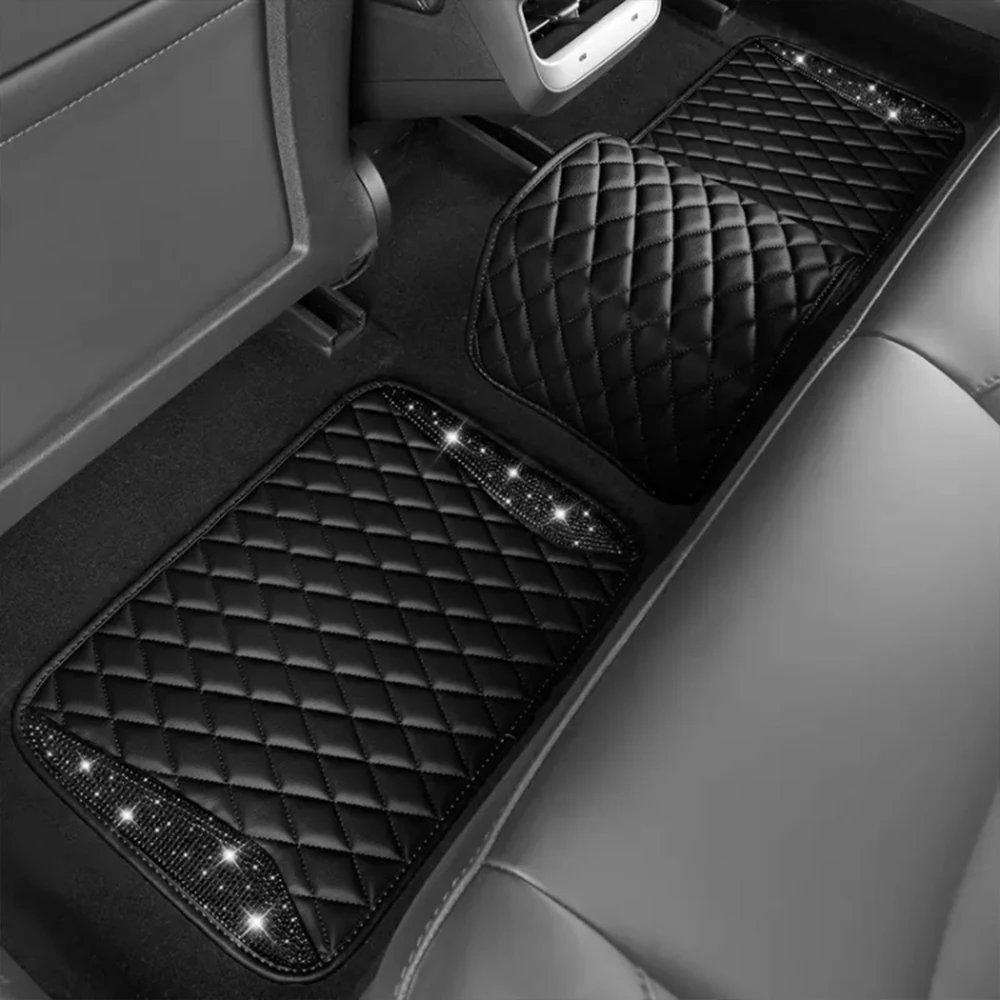 Bling Rhinestone PU Leather Car Floor Mats, suitable for SUV, sedan, truck Sparkling crystal Interior Accessories for Women&glir