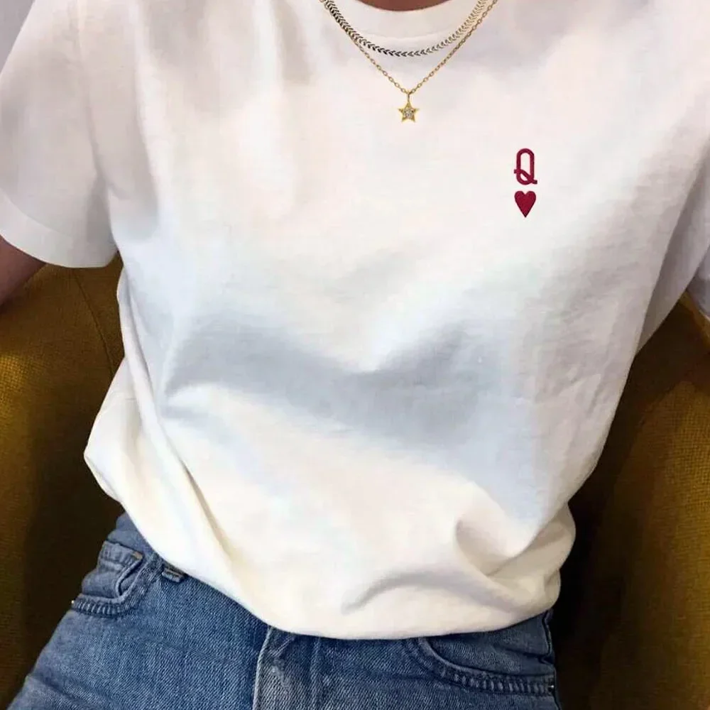 Camisetas con letras y corazones de gran tamaño para mujer, camisetas blancas, camisa informal de manga corta, camisetas gráficas para mujer, ropa femenina