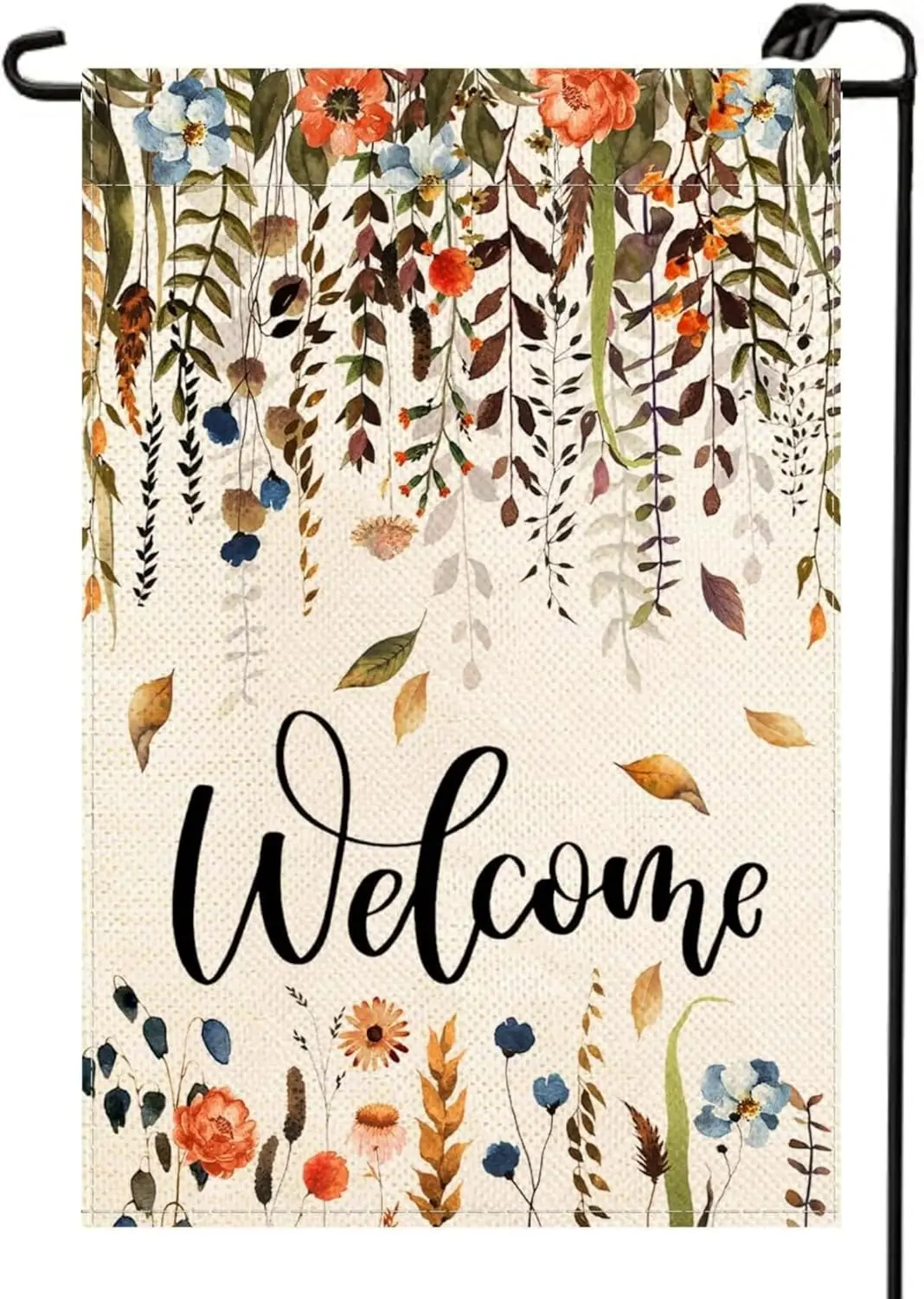 Welcome Fall Leaves Floral Garden Flag 12x18 Inch Double Sided Autumn Thanksgiving Halloween Farmhouse Holiday Flags Outdoor yyi